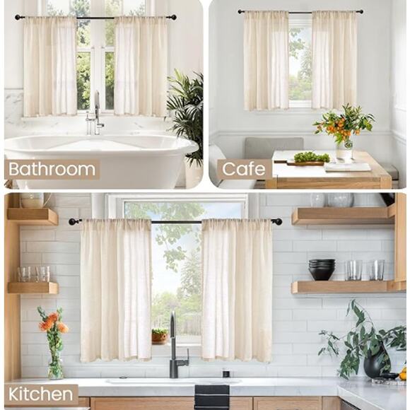 Linen Natural Semi Sheer Lightweight Burlap Rustic, 2 Panels Set, 32X 46 Inch - Picture 1 of 5